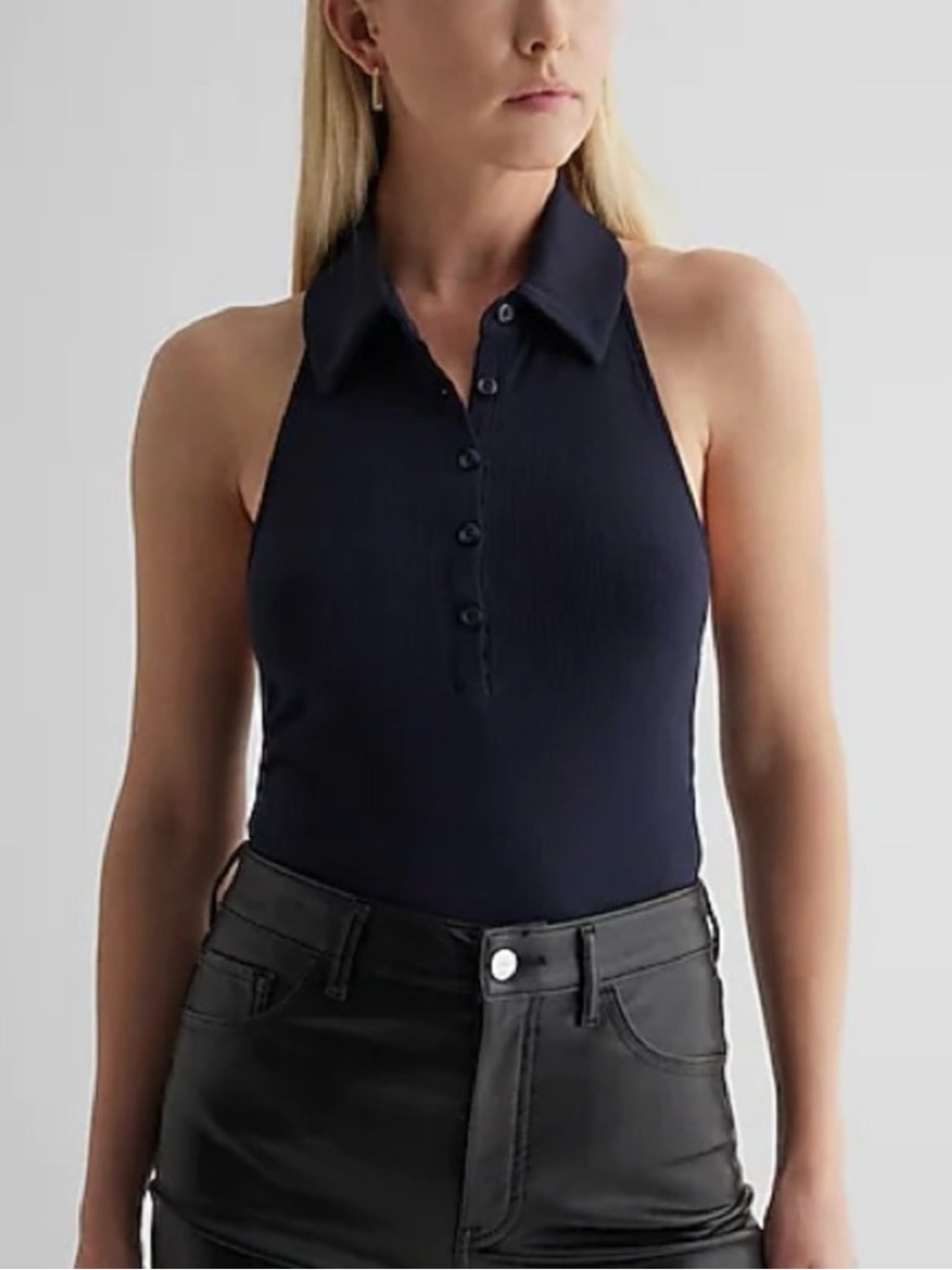 EXPRESS Ribbed Halter Neck Henley Polo Bodysuit Size M